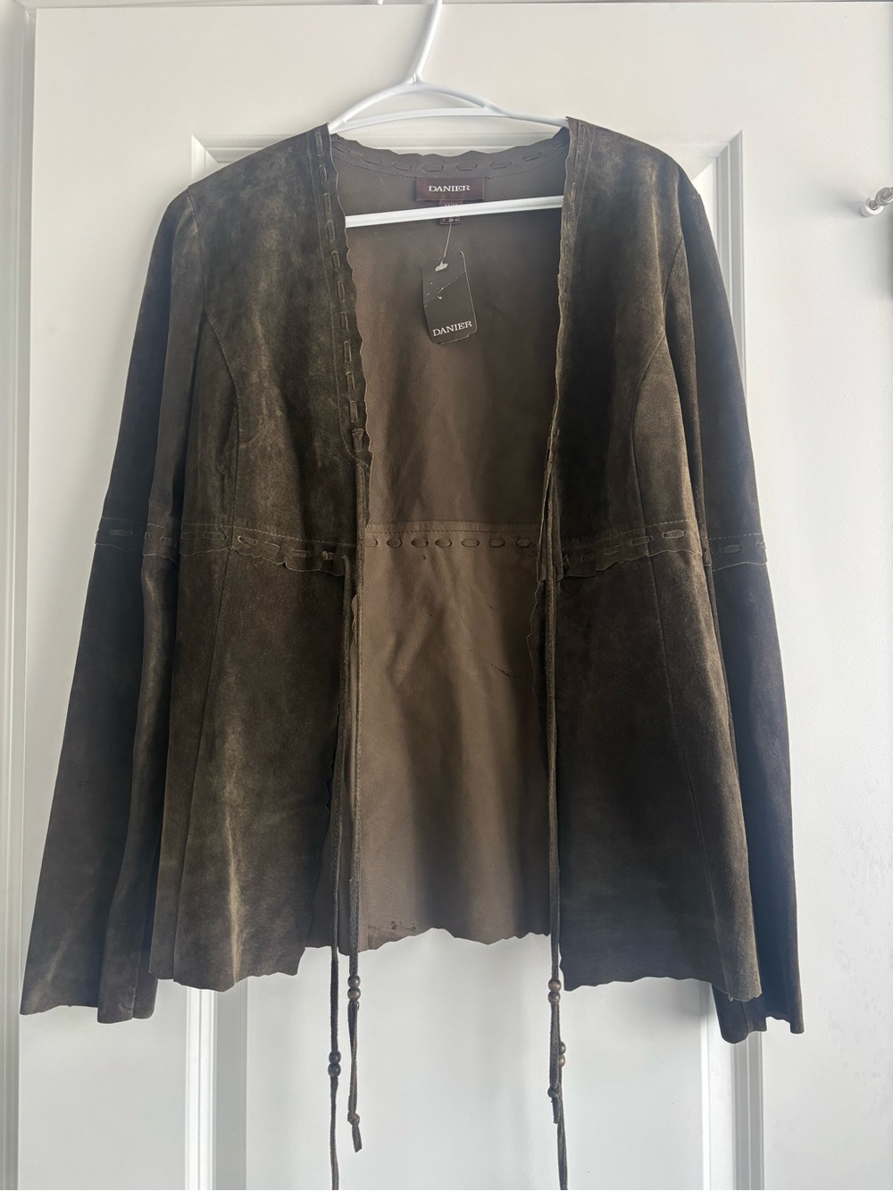 Danier Dark Green Suede Open-Front Jacket
